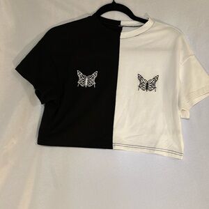 Color-block Black & White Crop Butterfly Top Size Small